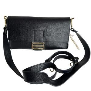 Brand New Divina Firenze Black Gold Real Leather Crossbody Handbag Purse Nice
